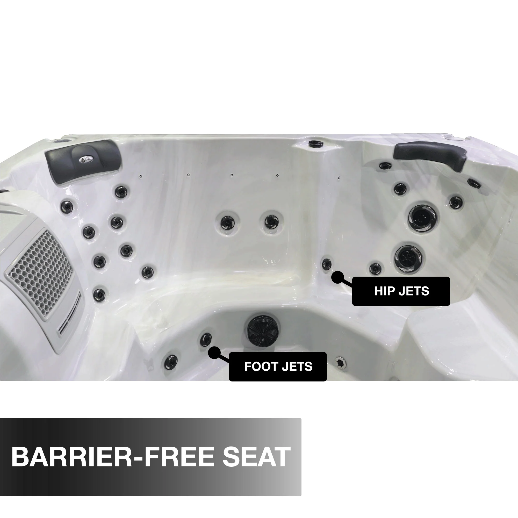 Huron barrier-free seat with hip jets and foot jets